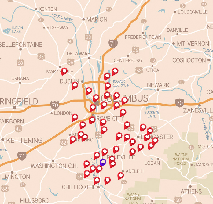 Central Ohio Foster Parents Location Map map layout
